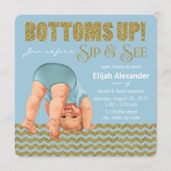 Boys Bottoms Up Sip And See Invitation by The_Vintage_Boutique at Zazzle