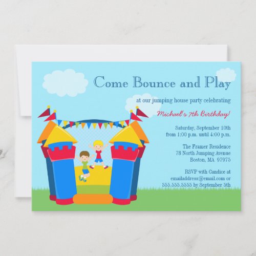 Boys bounce house birthday party invitation