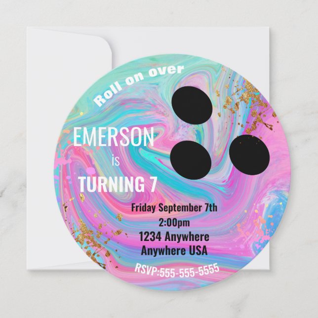 Boys BOWLING BALL, bowling, Glow birthday party Invitation (Front)