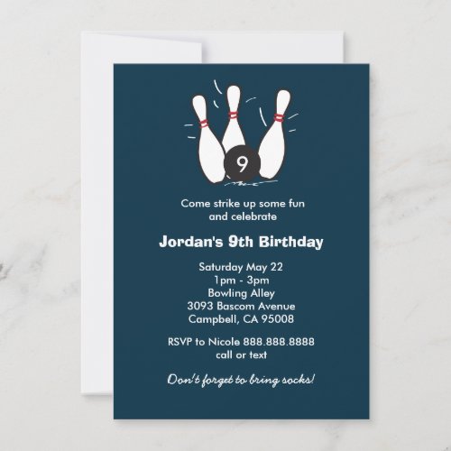 Boys Bowling Birthday Party Invitation