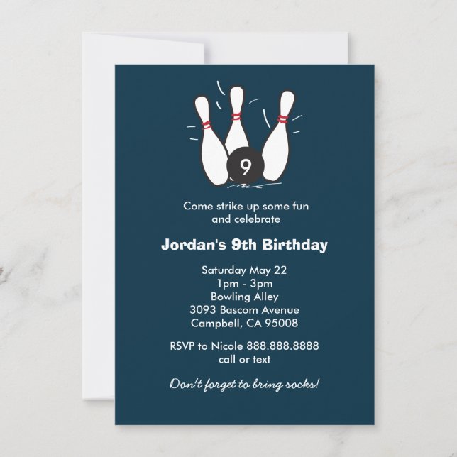 Boy's Bowling Birthday Party Invitation (Front)