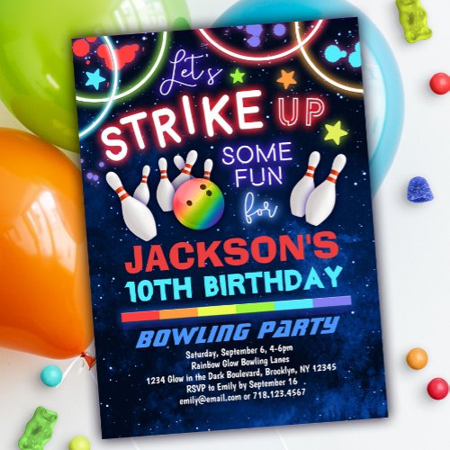 Boys Bowling Birthday Party Invitation
