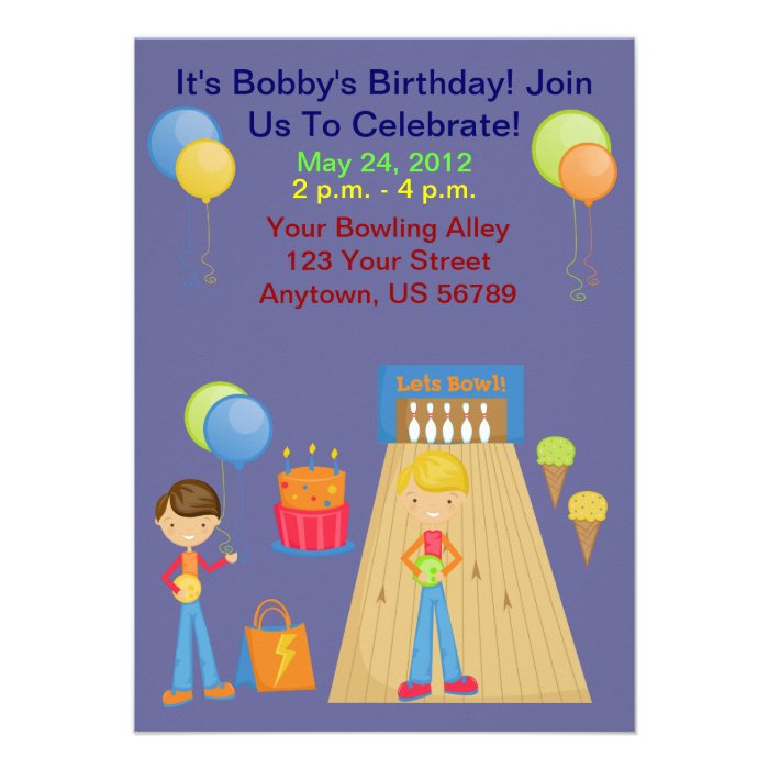 Boys Bowling Birthday Party Invitations