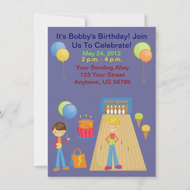 Boys Bowling Birthday Party Invitations (Front)