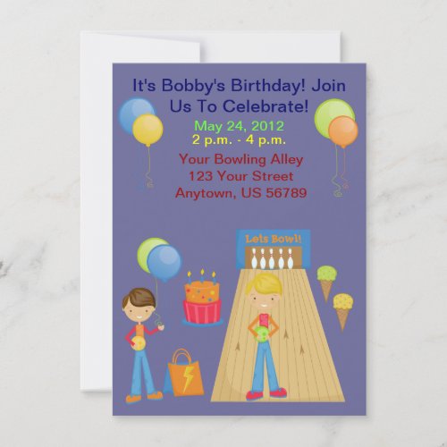Boys Bowling Birthday Party Invitations