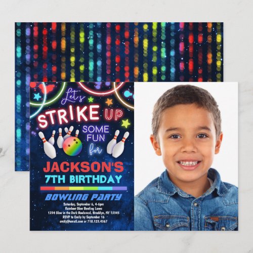 Boys Bowling Birthday Party Photo Invitation