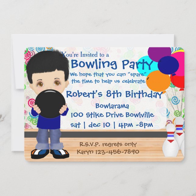 Boys Bowling Party Invitation (Front)