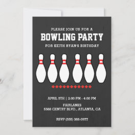 Boys Bowling Pin Birthday Party Invitation