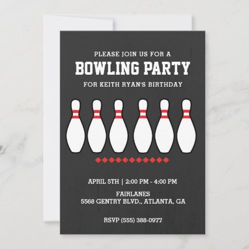 Boys Bowling Pin Birthday Party  Invitation