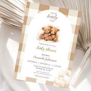 Boys Brown Bear Baby Shower Invitation