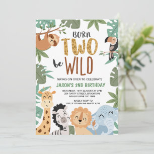 Boys Brown Green Born To Be Wild 2nd Birthday Invitation