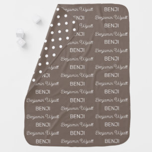 Boys Brown Personalized Script Name Baby Blanket