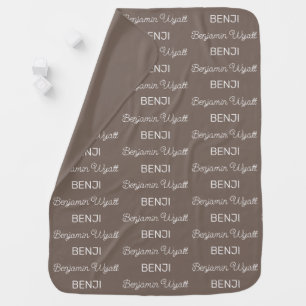 Boys Brown Personalized Script Name Baby Blanket