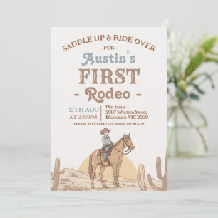 Boys Brown Western Cowboy First Rodeo 1st Birthday Invitation