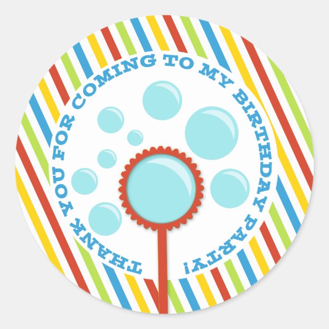 Boy's Bubble Party Thank You Sticker (Front)
