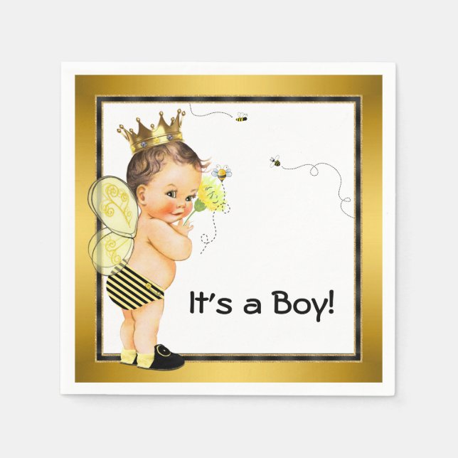 Boys Bumble Bee Baby Shower Napkins (Front)