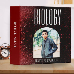 Boys Burgundy Biology Organizer Photo Name Design 3 Ring Binder