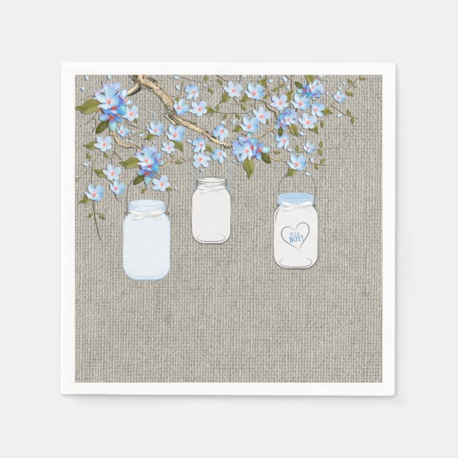 Boys Burlap Mason Jar Baby Shower Napkins (Front)