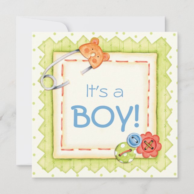 Boys, Buttons & Bears Baby Shower Invitation (Front)
