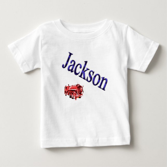 Boys Called Jackson Name With Fire Engine, Baby T-Shirt (Front)