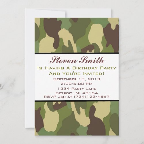 Boy's Camo Birthday Invitation