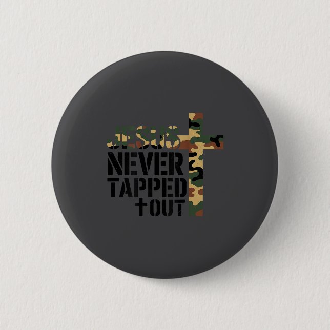 Boys Camo Christian Wrestling Jesus Never Tapped O Button (Front)