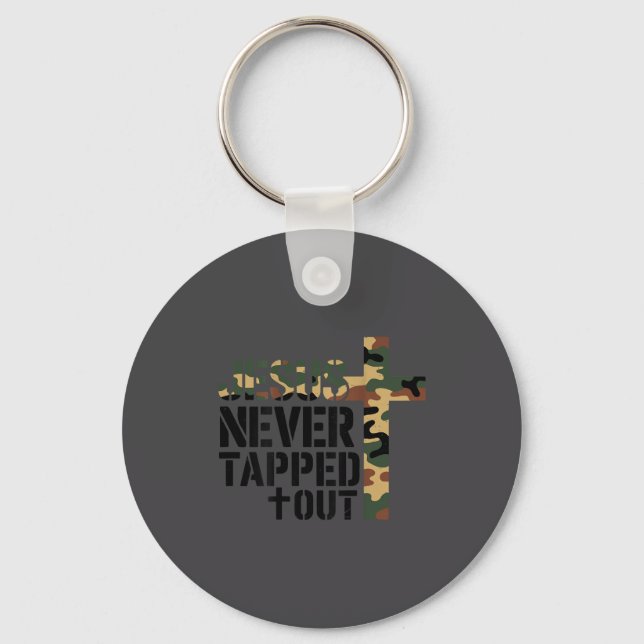 Boys Camo Christian Wrestling Jesus Never Tapped O Keychain (Front)