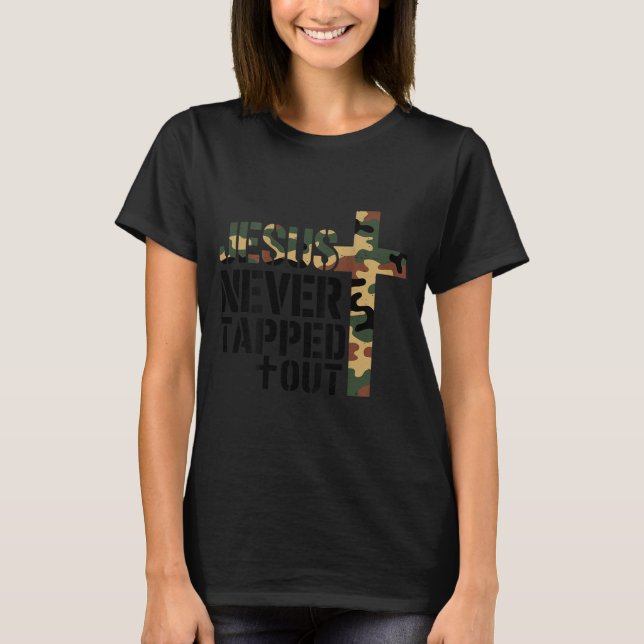 Boys Camo Christian Wrestling Jesus Never Tapped O T-Shirt (Front)