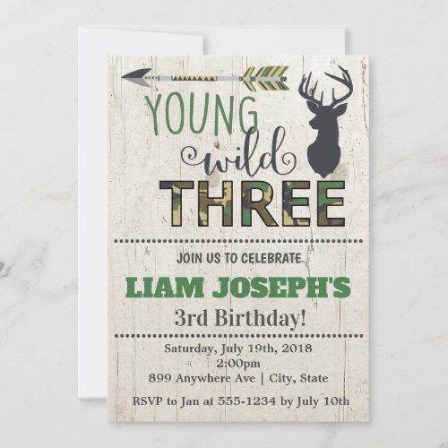 Boys Camo Deer 3rd Birthday Invitation