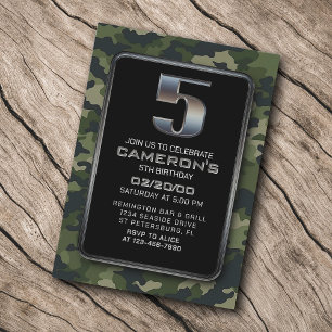 Boys Camo Hunting Army 5th Birthday Invitation