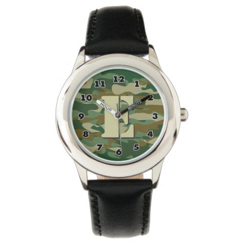 Boys camo watch  personalized letter E monogram