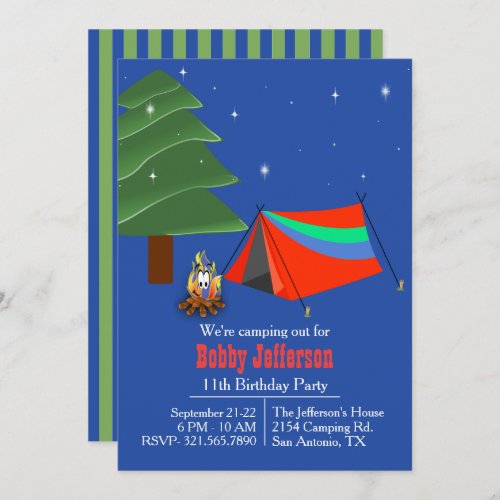 Boys Camp Out Birthday Party Invitation
