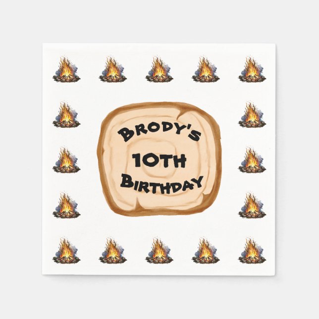 Boys Camping Adventure Birthday Bonfire Napkins (Front)