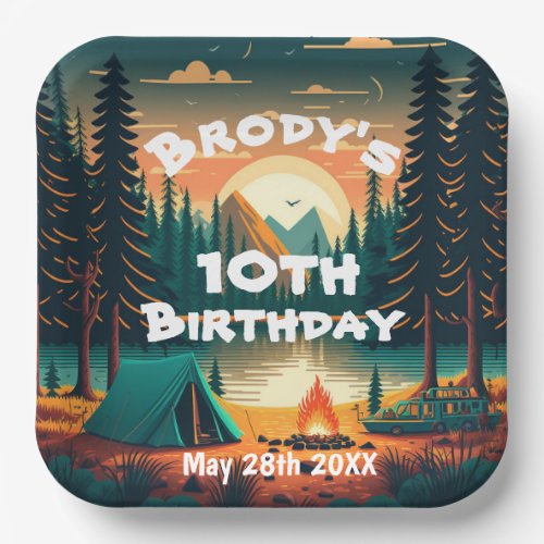 Boys Camping Adventure Birthday Paper Plate