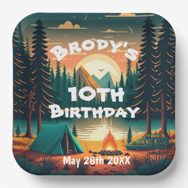 Boys Camping Adventure Birthday Paper Plate (Front)