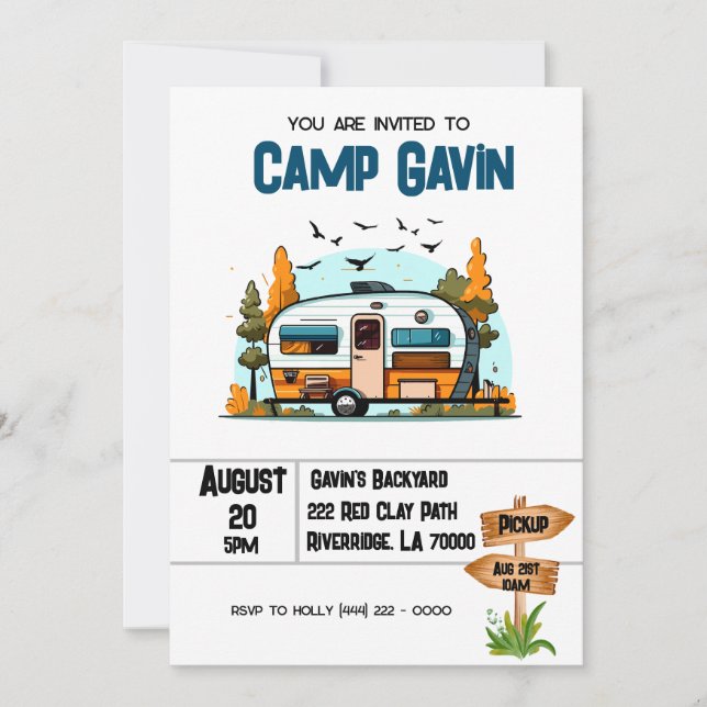 Boys Camping Adventure Birthday Slumber Party  Invitation (Front)