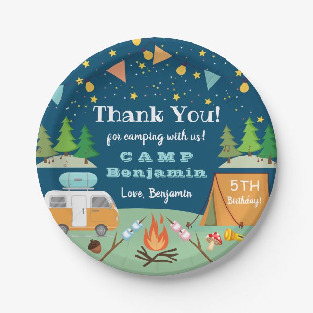 Boys Camping Birthday Camp Out Party Paper Plates (Front)