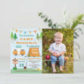Boys Camping Birthday Camp Out Party Photo Invitation (Standing Front)