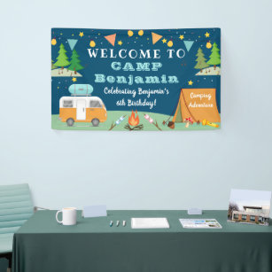 Boys Camping Birthday Camp Out Party Welcome Banner