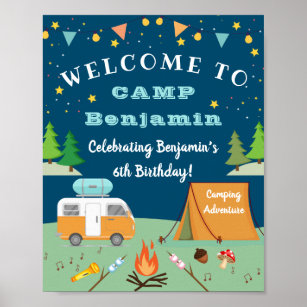 Boys Camping Birthday Camp Out Party Welcome Poster
