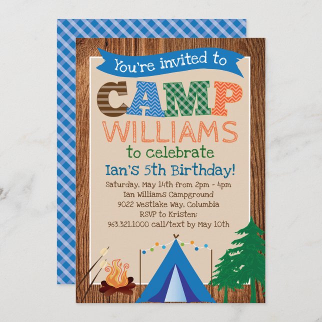 Boys Camping Birthday Party Invitation (Front/Back)
