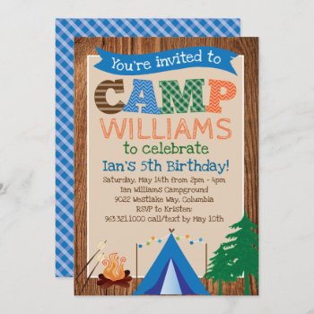 Boys Camping Birthday Party Invitation by modernmaryella at Zazzle