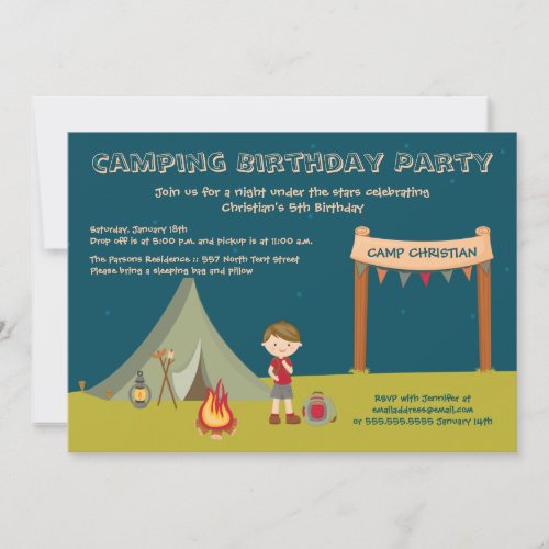 Boys camping birthday party invitations