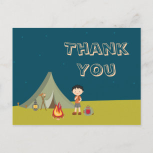 Boy's camping birthday party thank you cards