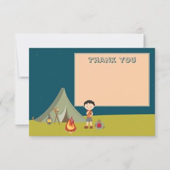 Boy's Camping Birthday Party Thank You Flat Cards by Jamene at Zazzle