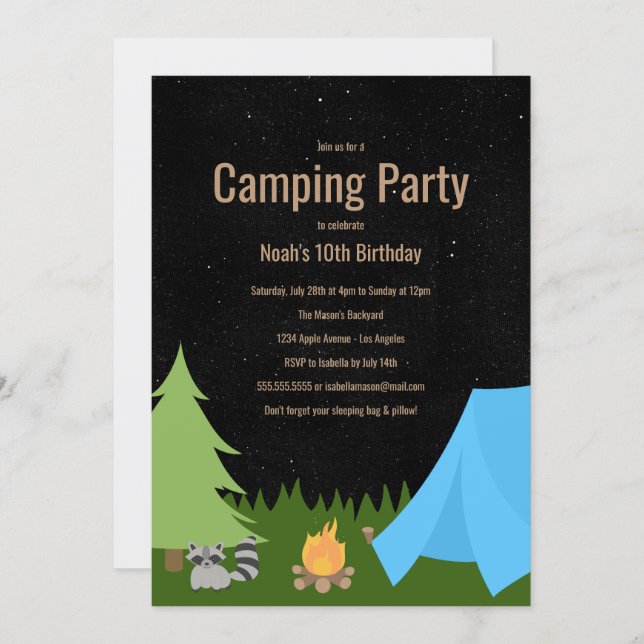 Boys Camping Party | Birthday Party Invitation (Front/Back)