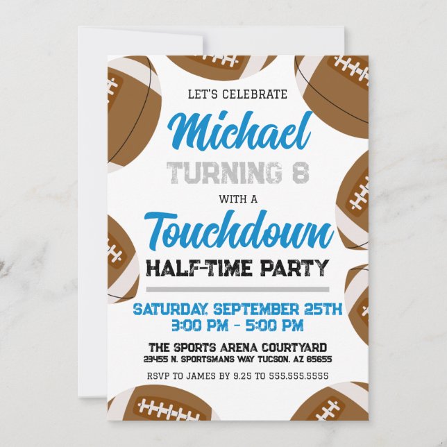 Boys Carolina Blue Football Birthday Party Invitation (Front)