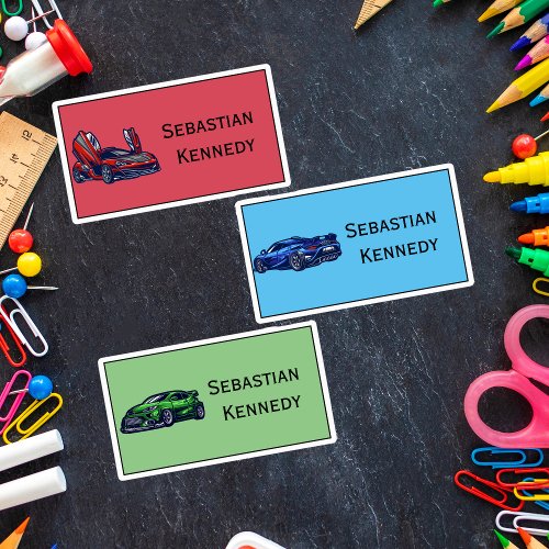 Boys Cars colorful custom name back to school Kids Labels