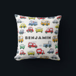 Boys Cars Cute Blue Personalized Throw Pillow<br><div class="desc">Boys cars cute blue personalized throw pillow</div>