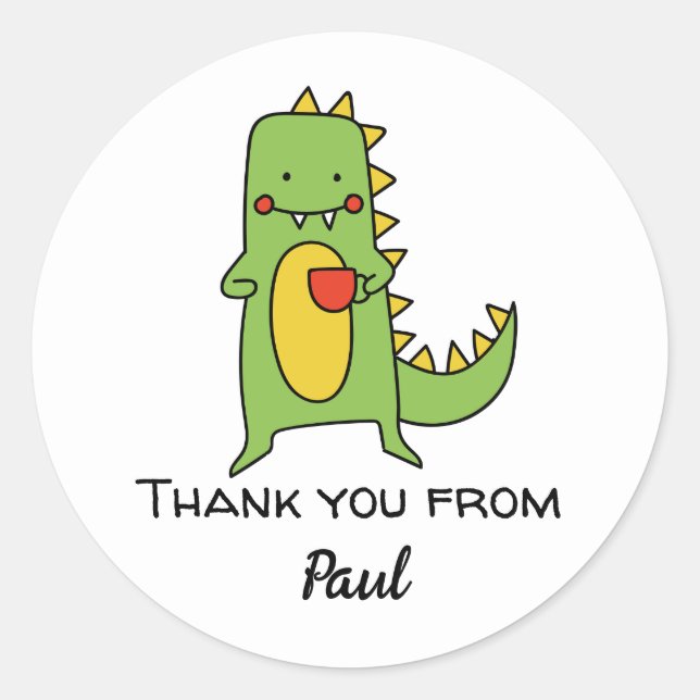 boys Cartoon Dinosaur Thank You Sticker –  (Front)